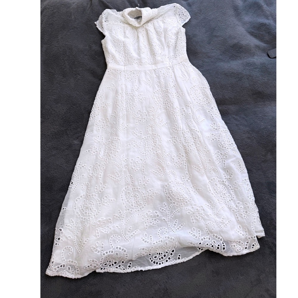 White House Black MarketWhite Eyelet Midi Shirtdress Women 4 NWT Embroidery $20 - Picture 7 of 7